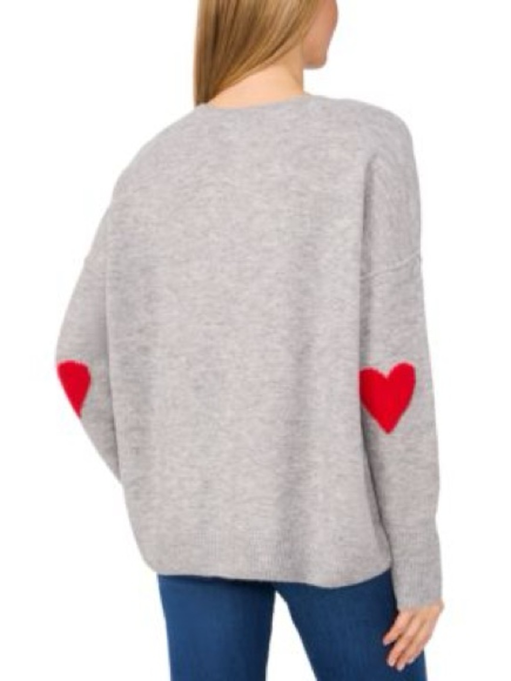 CeCe Valentine’s Crew Neck Elbow Hearts  Sweater‎ Size Medium Gray - Picture 2 of 11